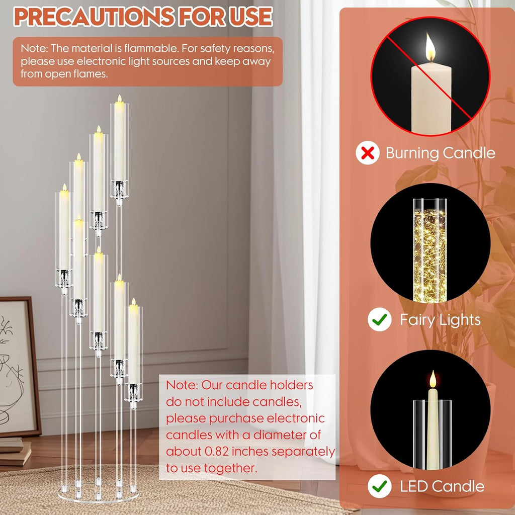 4 Set 8 Arm Acrylic Candle Holder, Mjkeomo 49.2'' Tall Candelabra Centerpieces for Tables Clear Candlesticks Holder