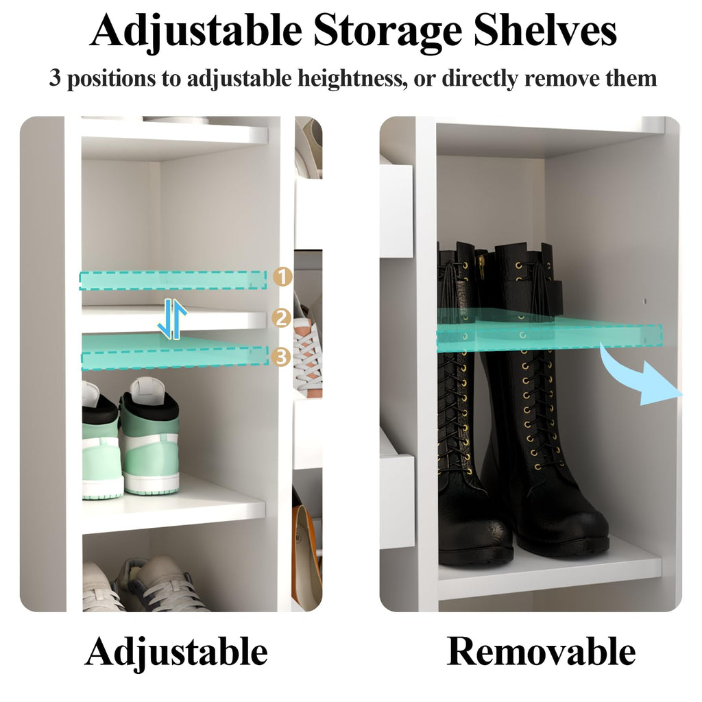 Shoe Storage Cabinet with 5 Storage Drawers, 12 Open Shelves and LED Light