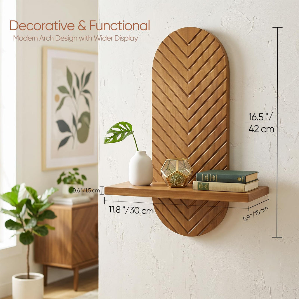 Boho Wall Decor Plant Shelf, 2-Pack Wood Floating Shelves for Wall, Oak