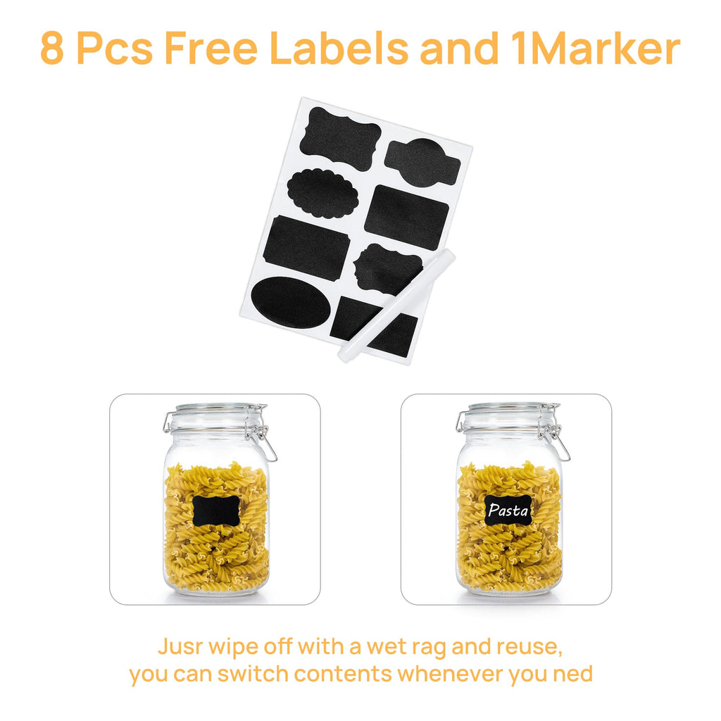 50oz Glass Food Storage Jars with Airtight Clamp Lids, 3 Pack