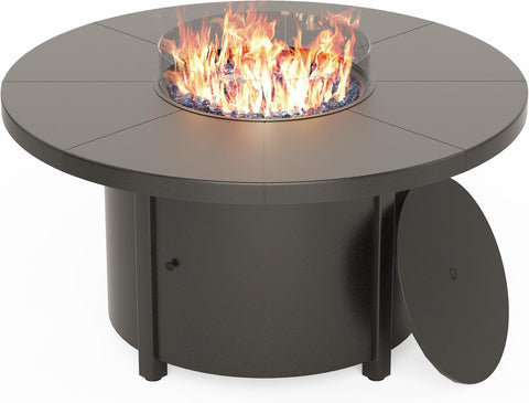48" Round Propane Fire Pit Table,55000 BTU Auto-Ignitiongas Gas Fire Table with Fire Glass and Lid,Waterproof Cover and Blue Glass Stone for