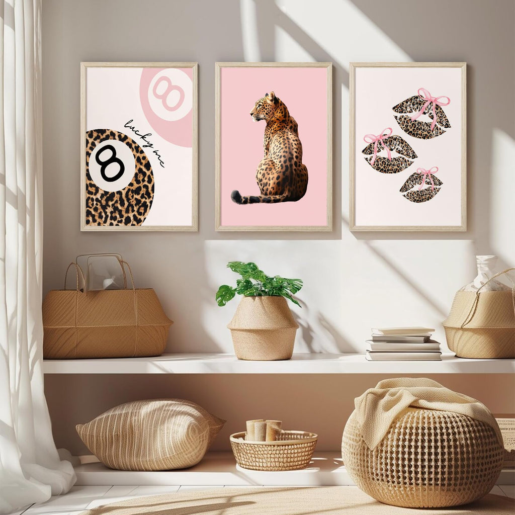 Pink Cheetah Wall Art Decor Leopard Preppy Trendy Canvas Poster Fashion Aesthetic Room Decor Y2k 8 Ball Prints