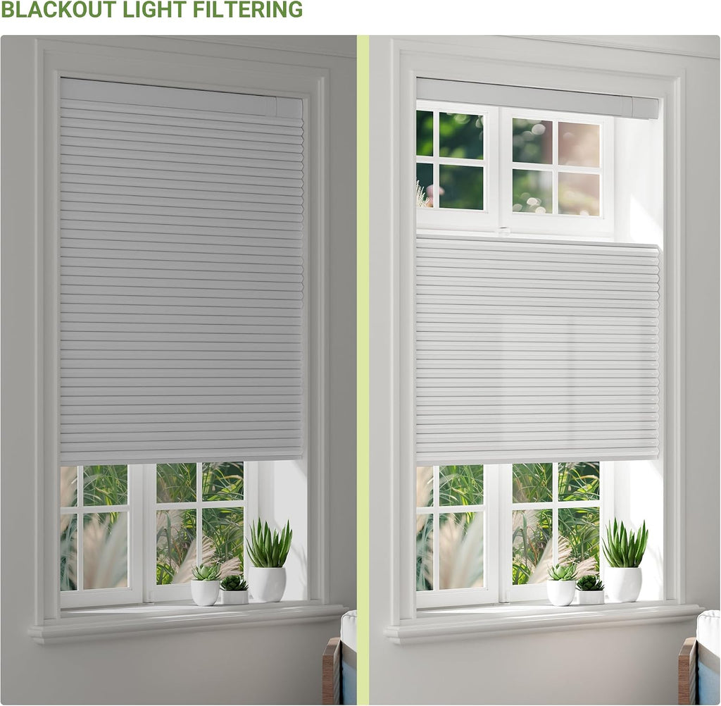No Drill Cellular Shades, Blackout White, | Top Down Bottom Up Honeycomb Shades Blackout Blinds for Indoor Windows