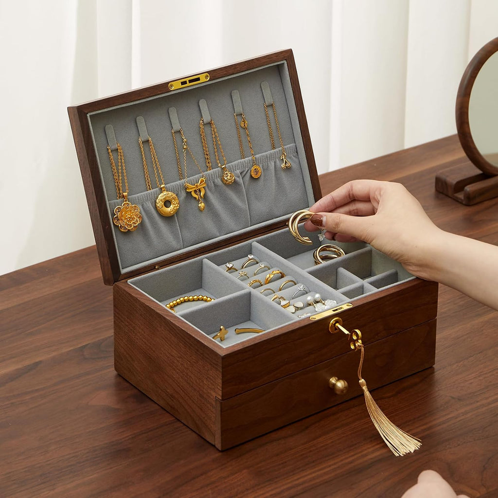 Jewelry Box Organizer for Women & Men 2-Layer Lockable