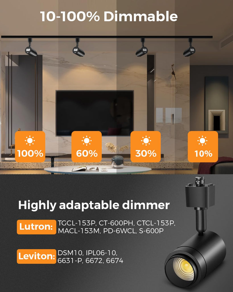 12 Pack Zoomable J Type Track Lighting Heads Dimmable, 12W Black
