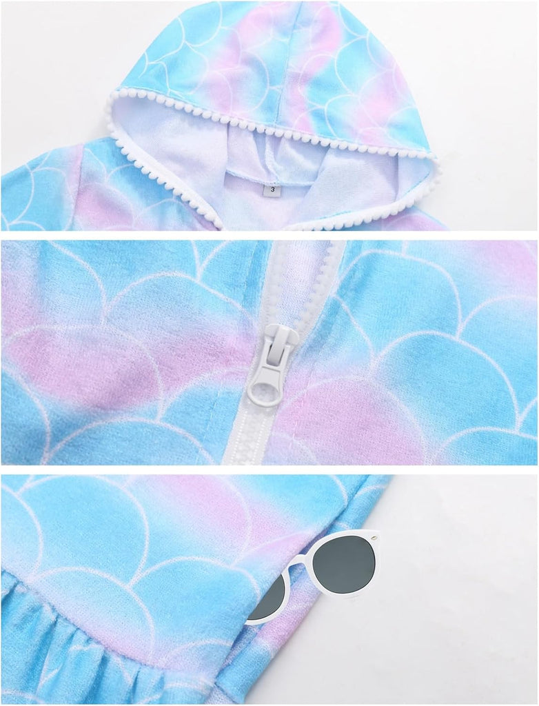 Girls Swim Cover Up Kids Long Sleeve Swimsuit Coverup Terry Beach Pool Clothes with Sunglasses