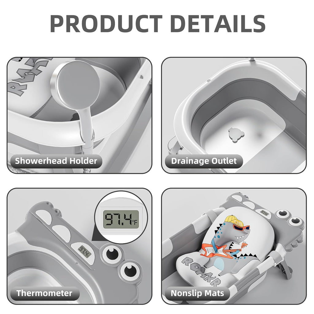 Collapsible Baby Bathtub, Baby Bath Tub with Soft Cushion & Real-Time Thermometer, Baby Bathtub Infant to Toddler Tub