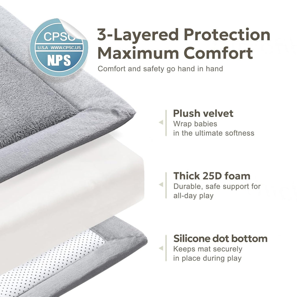 Ultra Soft 1.3" Thick Baby Play Mat for Floor, Large Velvet 50"x50" Playpen Mat for Babies, Toddlers, Infants, Kids