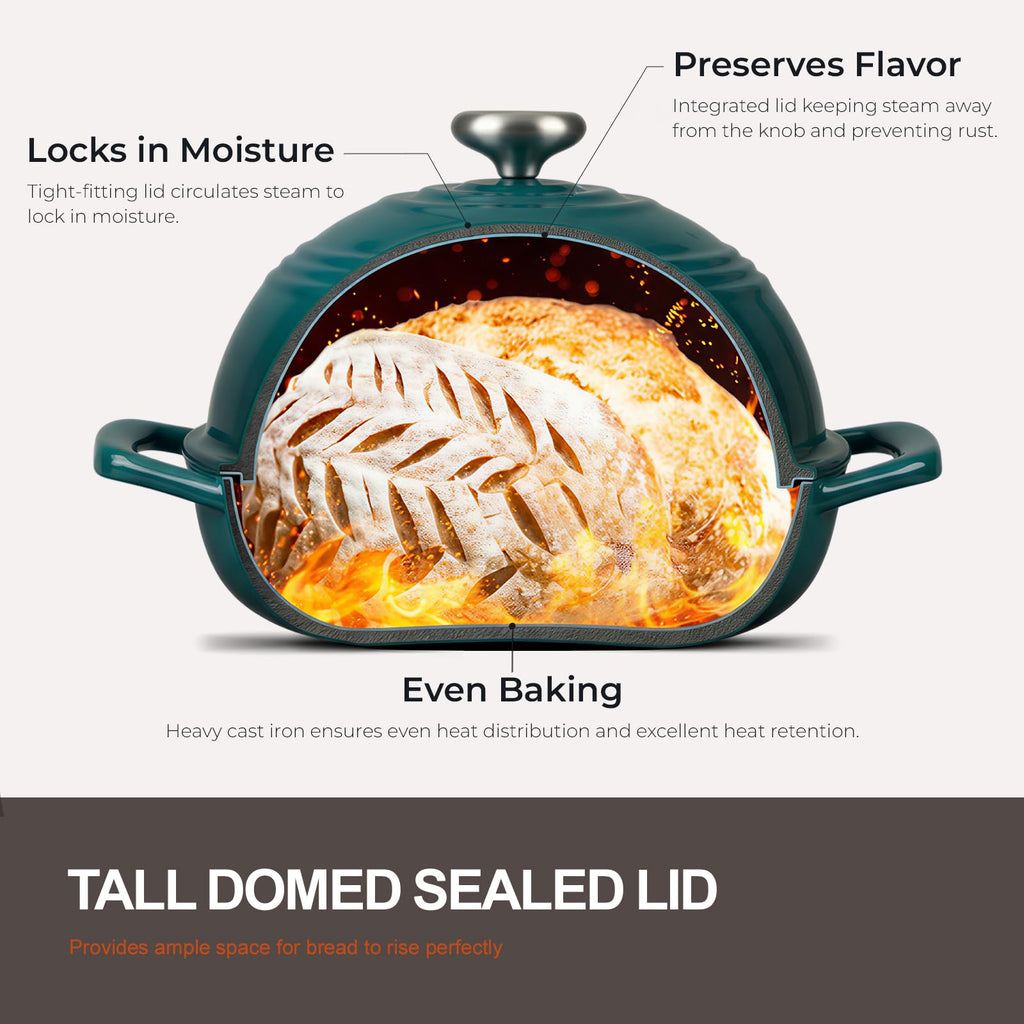 Enameled Cast Iron Dutch Oven, 6QT Bread Oven with Dome Lid Recipe