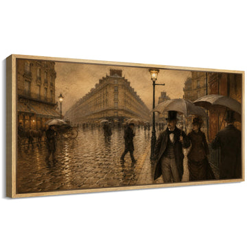 Extra Large Framed Canvas Print Wall Antique Rainy Victorian Paris Street Vintage Antique Retro Fine Illustrations