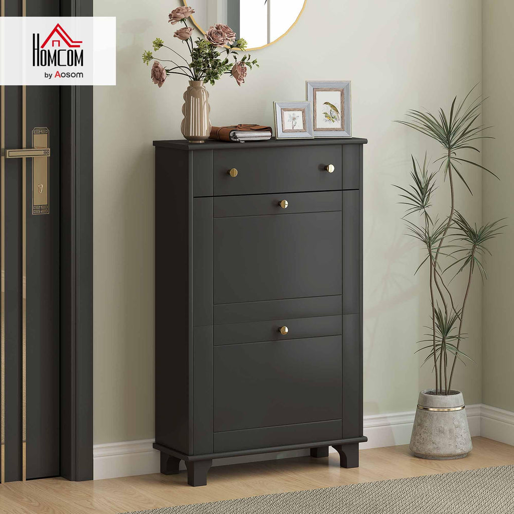 Narrow Entrance Shoe Cabinet 8 Pairs 60 x 23.5 x 98.5 cm Black