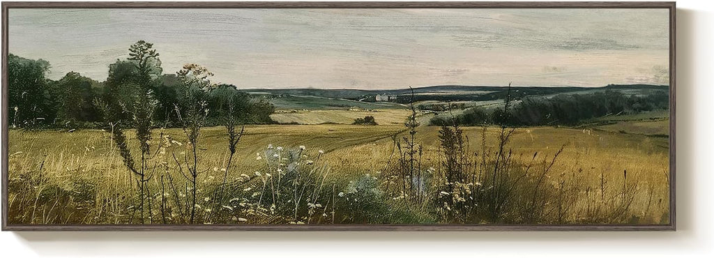 Extra Large Framed Landscape Rustic Wall Art , Vintage Scenery Canvas Artwork Prints, Countryside Vast Field