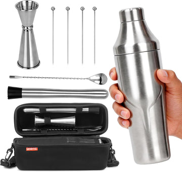 Portable Double Wall Cocktail Shaker Set - Set of 9