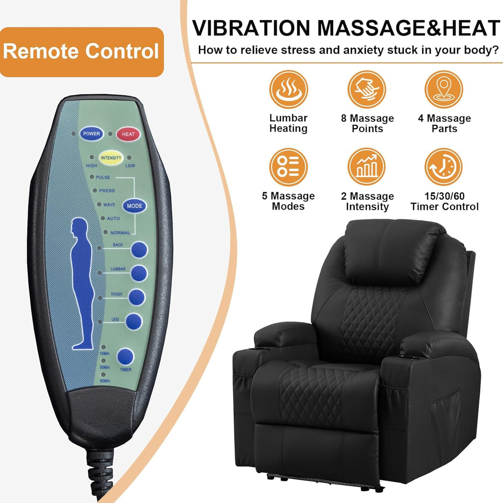 Power Recliner Chair with Vibration Massage & Heat for Adults