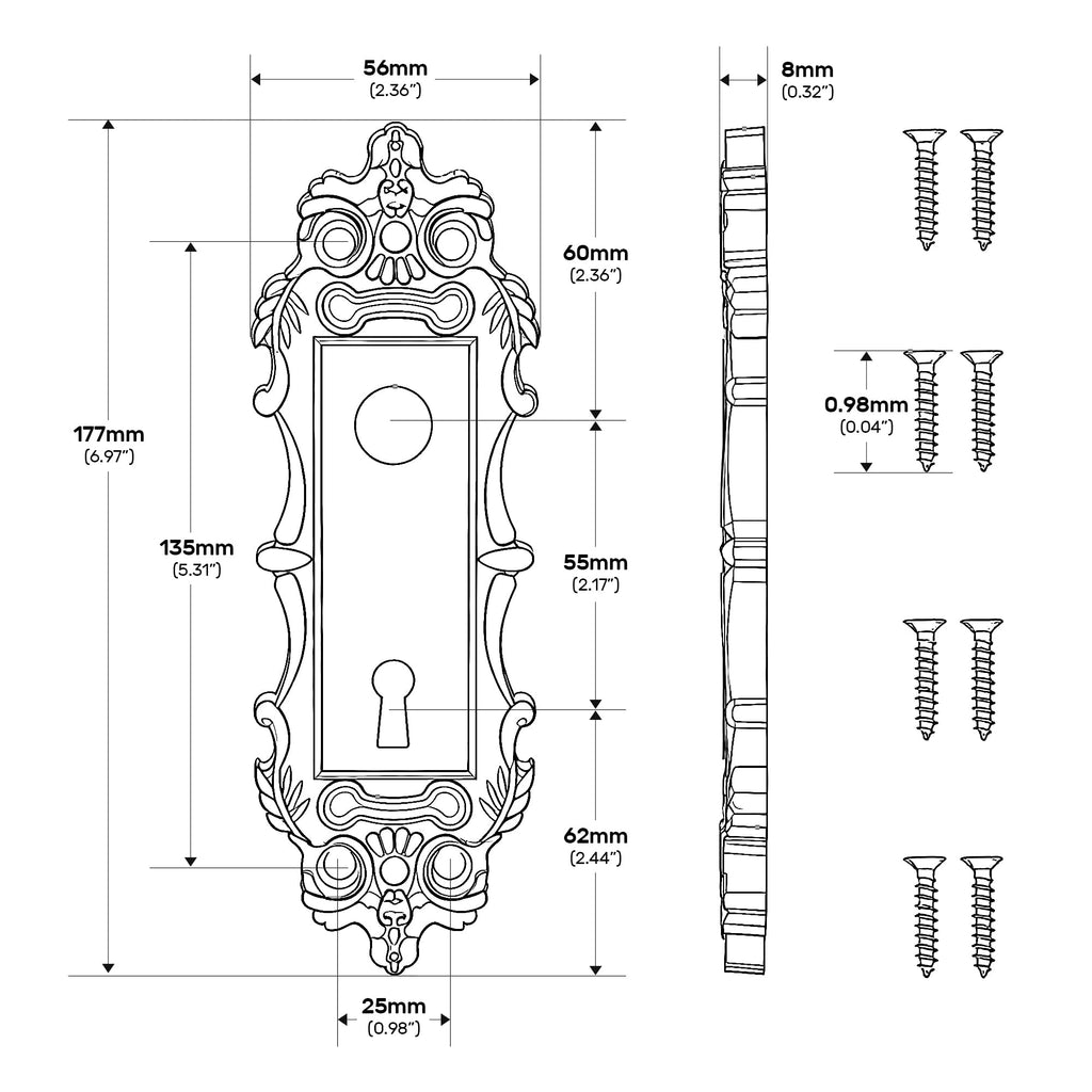 2 Pack Mortise Lock Door Knob Plate Interior, Antique Brass