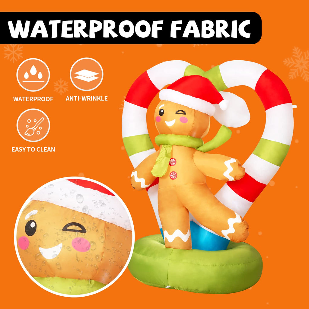 5.4FT Christmas Inflatables Outdoor Decorations, Blow Up Gingerbread Man Inflatable with Built-in LEDs for Christmas