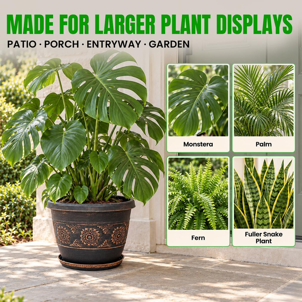 16 Inch Outdoor Planters, 4 Pack, Copper Retro Floral