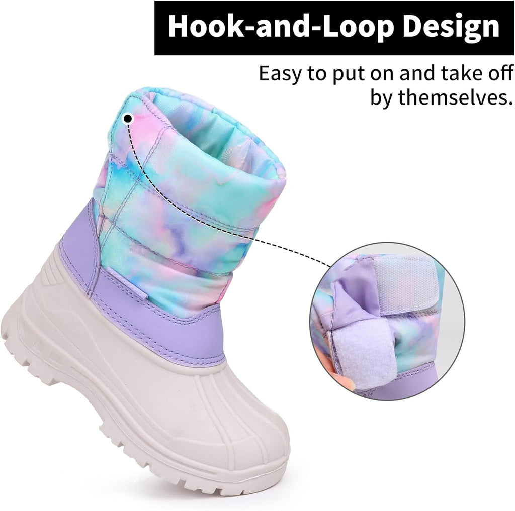 Kids Waterproof Snow Boots,Warm Faux Fur Lined