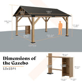 13x15 FT Wood Gazebo, Hardtop Pergola with Steel Gable Roof, - Image 2