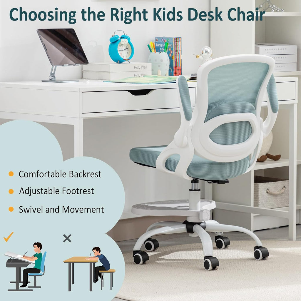 Kids Desk Chair,Ergonomic Study Chair with Adjustable Height,Swivel Mesh Desk Chair with Wheels,Home Office Chair