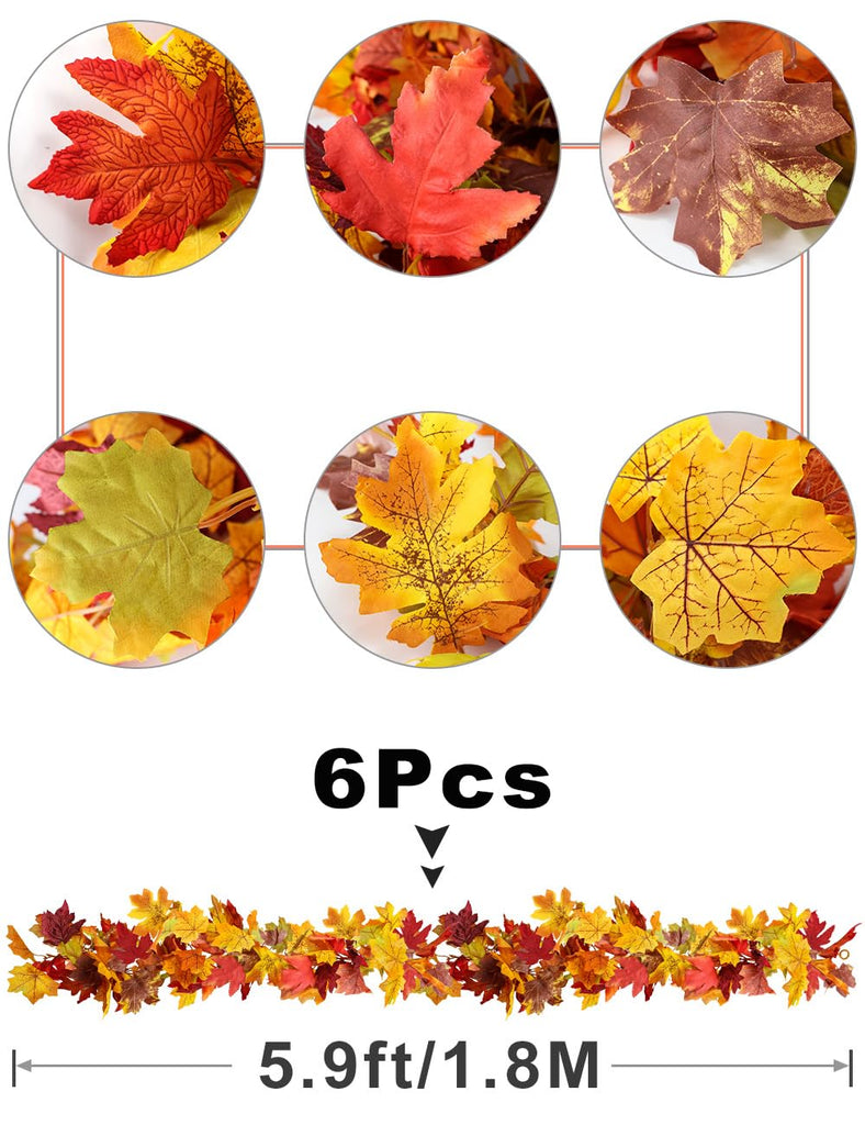 6 Pack Fall Garland Maple Leaf Decorations, 5.9 Ft 72 Leaves Each