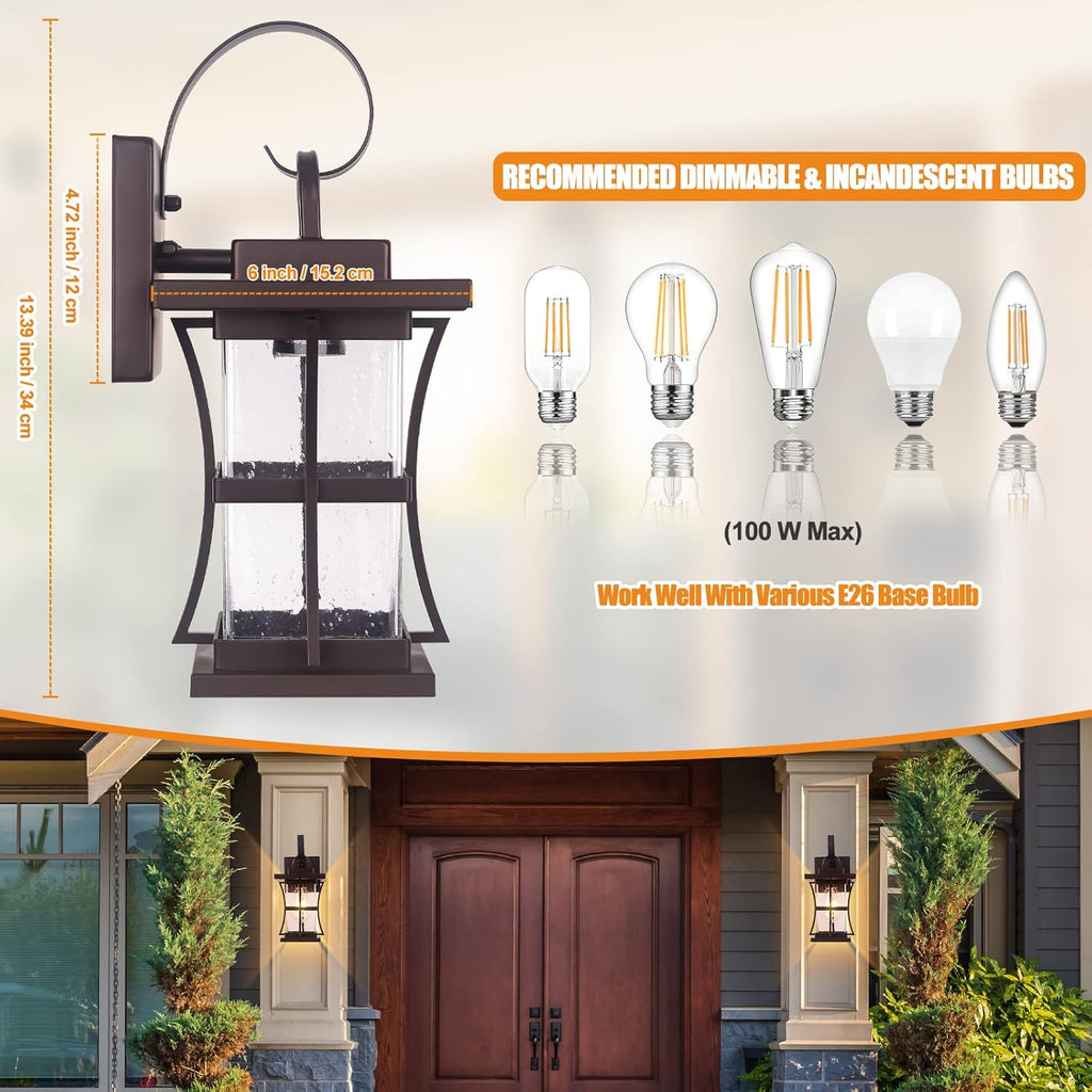 2 Packs Outdoor Wall Light, Oil Rubbed Bronze Exterior Light Fixture Waterproof Porch Sconces Wall Mounted Lighting