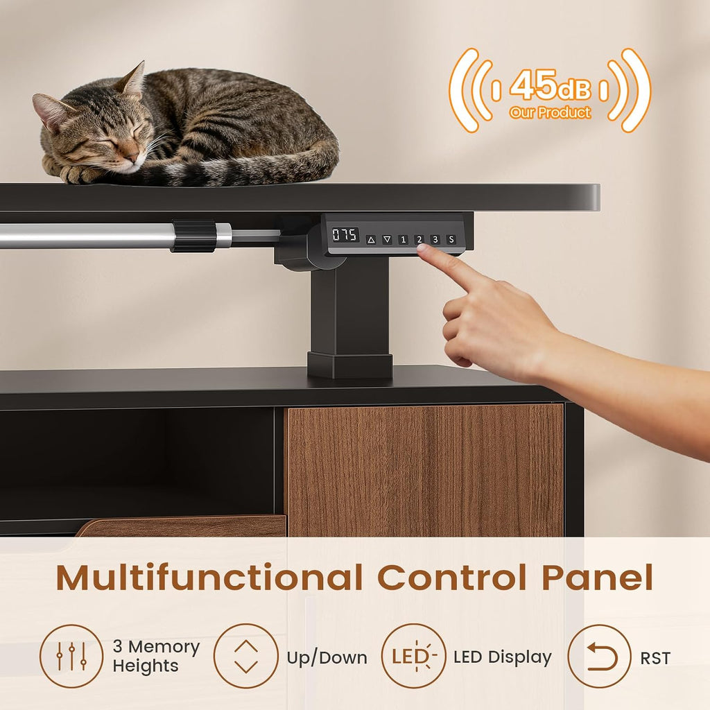 Modern L Shaped Executive Electric Standing Desk with 4 Drawers | 69" x 55" Height Adjustable Office Desk with
