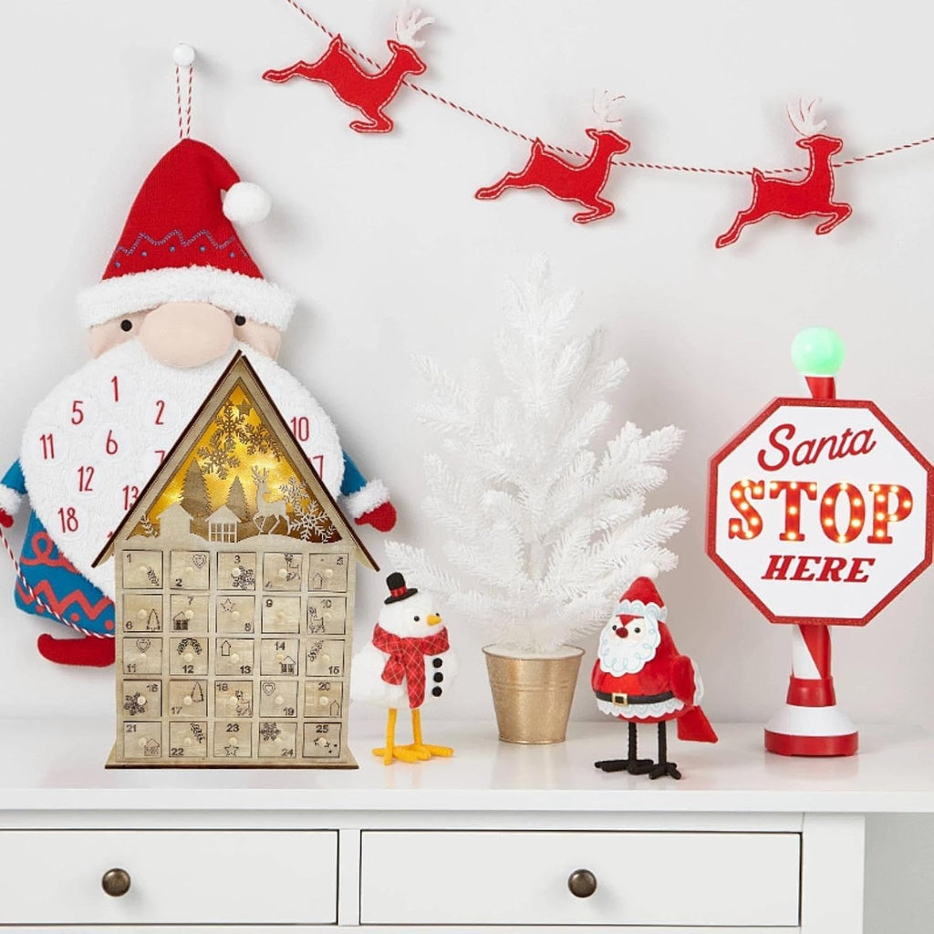 2024 Wooden Advent Calendar with 25 Drawers and Lights for Holiday Celebrations