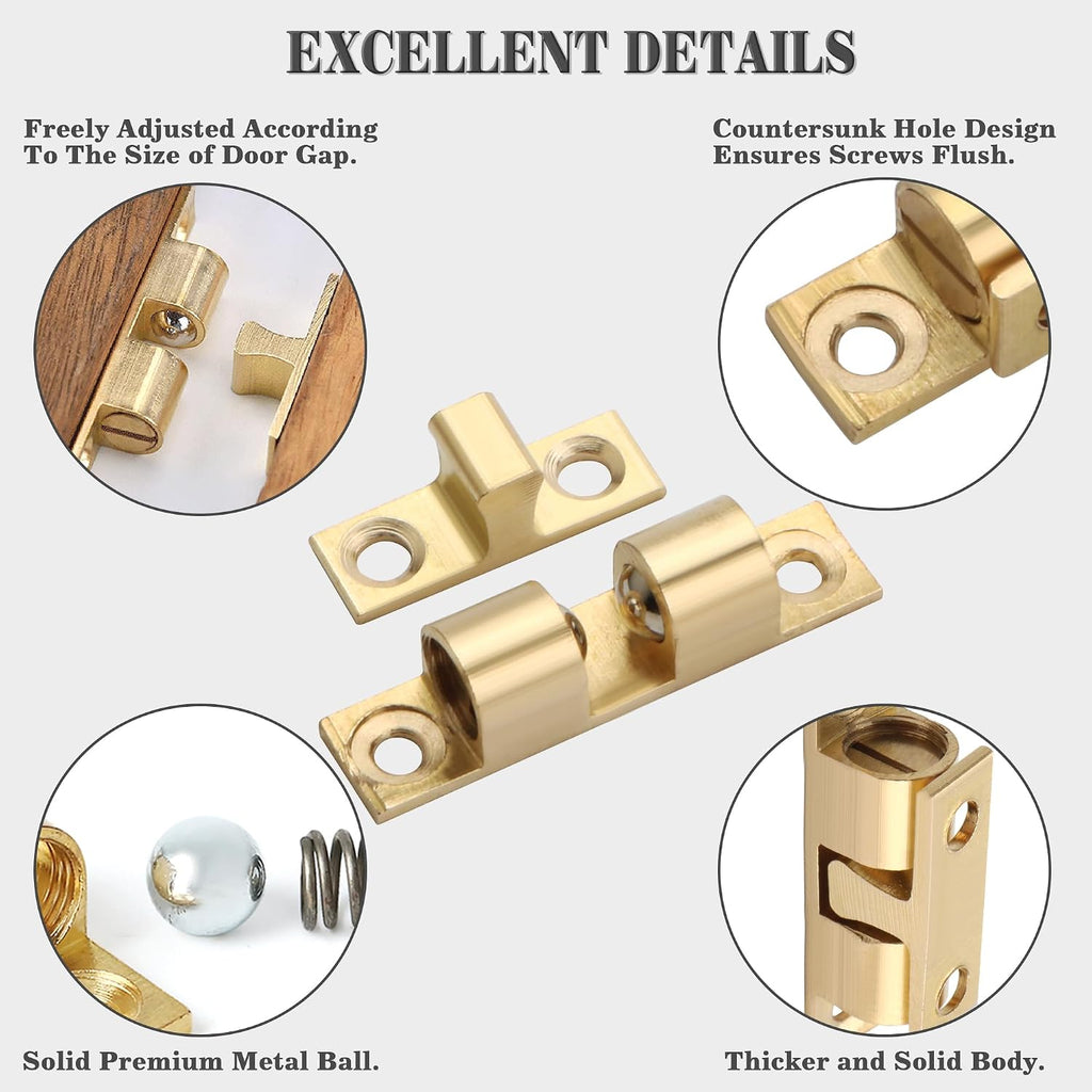 Double Roller Catch Cabinet Latches,Adjustable Double Ball Tension Roller Catch Latch Brass Cabinet Door Latch,40x24mm