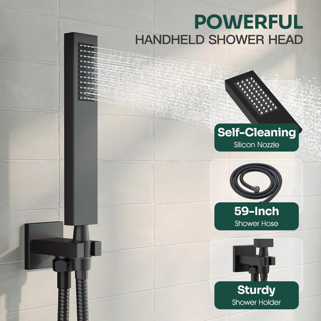 Ceiling Mount Shower System with 10" Rain Head, Handheld & Valve