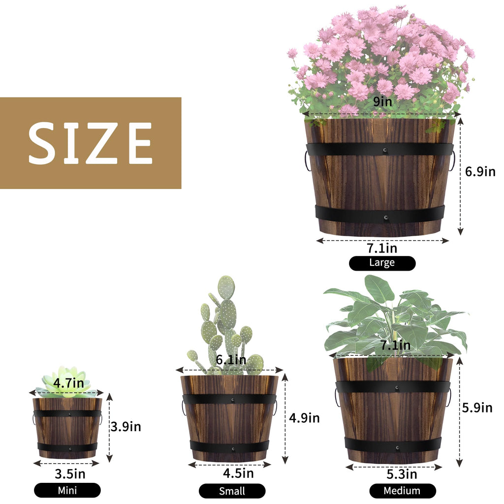 4 Pack Wooden Whiskey Barrel Planters, Flower Planters Pots Container