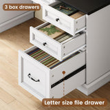 Farmhouse Executive Desk with Drawers Computer Desk with File Drawers, Power Outlet and Led Lights