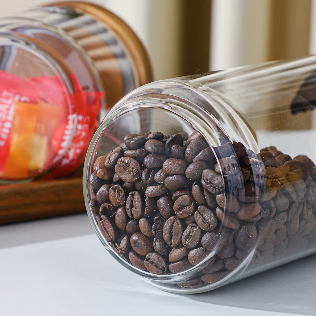 Glass Storage Jars with Wood Lids 25 Oz