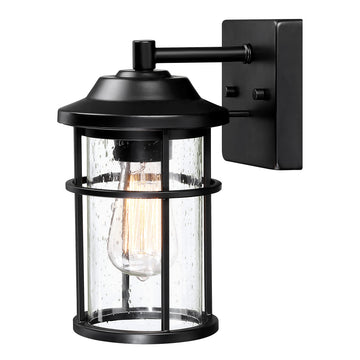 Outdoor Wall Lantern, Exterior Waterproof Wall Sconce Light Fixture, Anti-Rust Black Wall Mount Lighting with Seeded