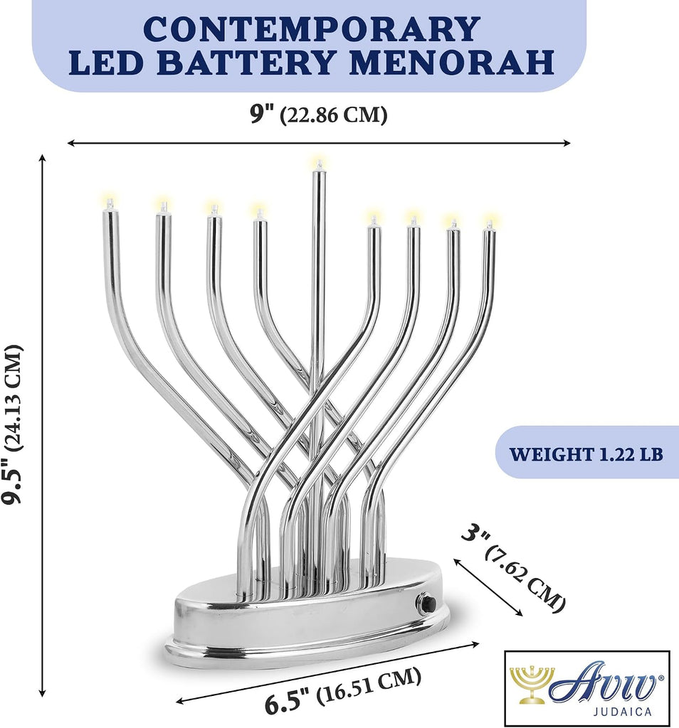 Traditional Hanukkah Electric Low Voltage Hanukkiah with LED Bulbs Contemporary Metal Electronic Chanukiah Battery