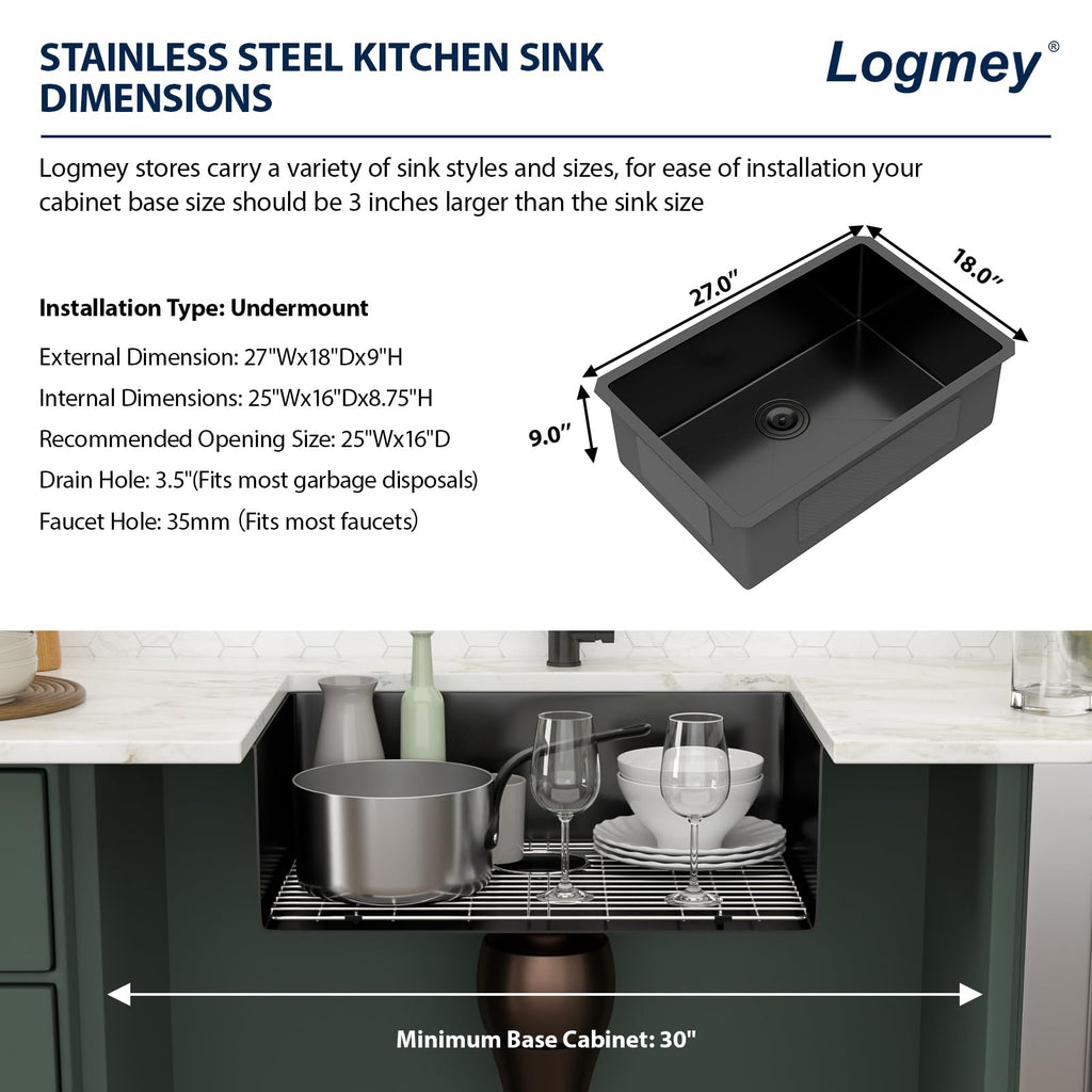 27 Inch Undermount Kitchen Sink Matte Black