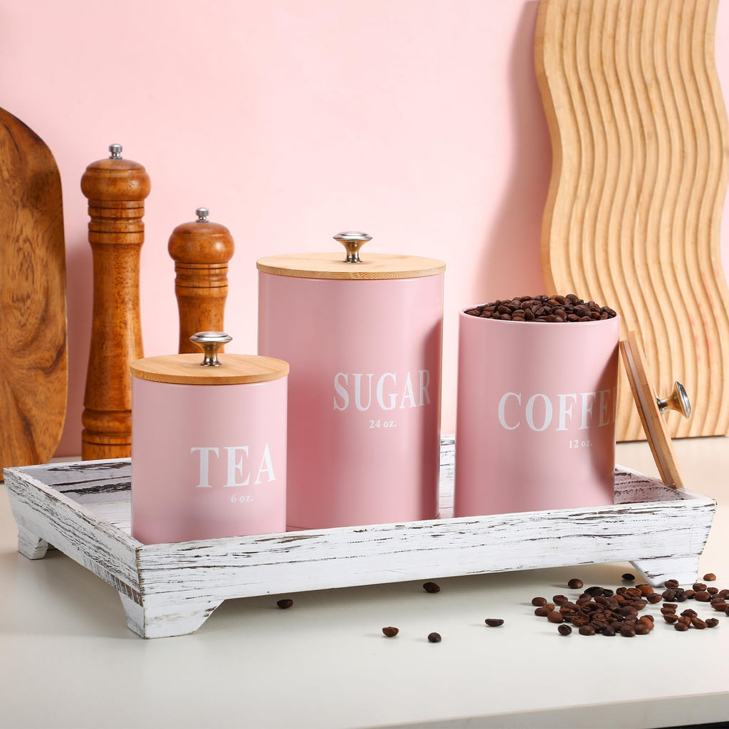 3 Pack Pink Metal Kitchen Canister Set 6, 12, 24 oz