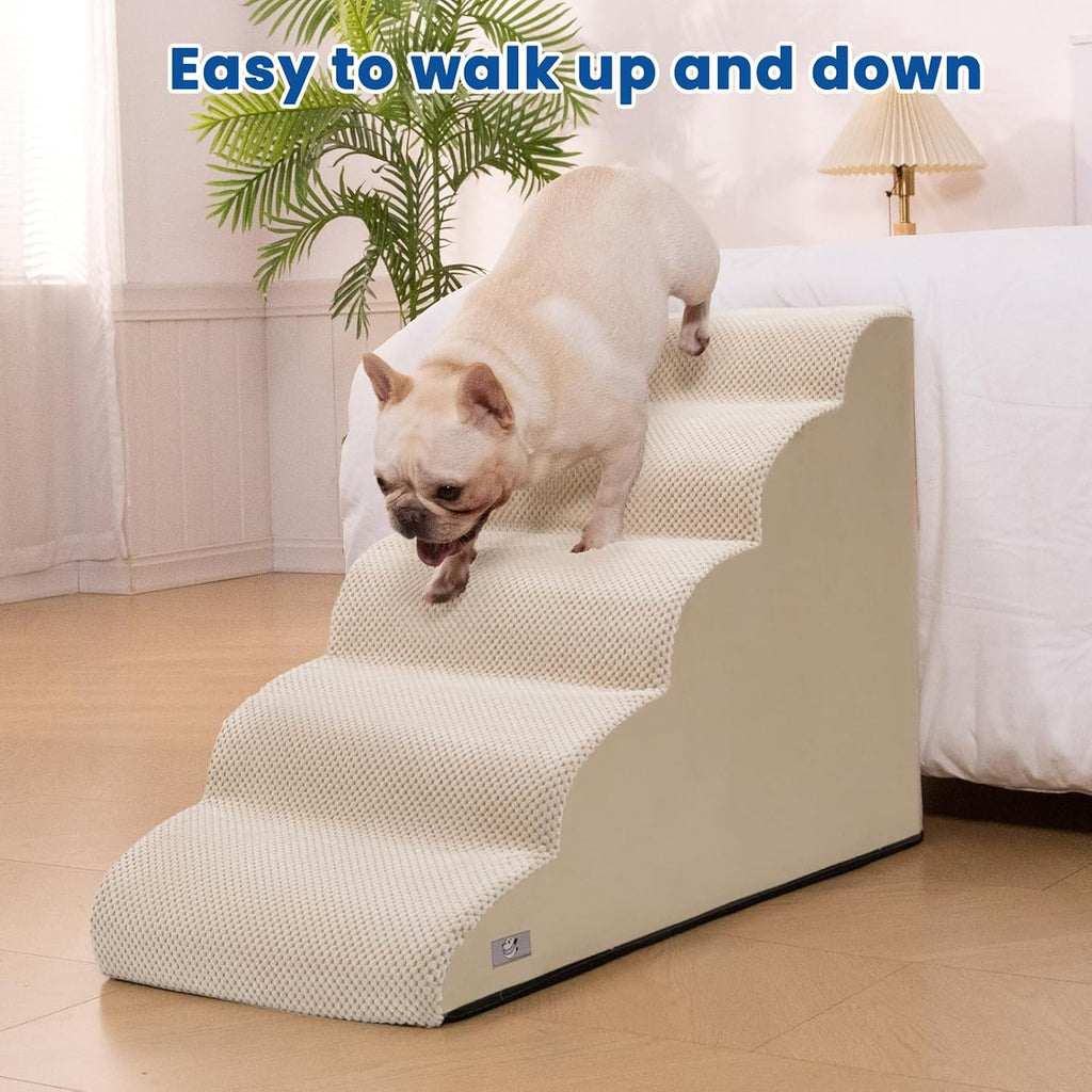 Dog Stairs for High Beds 22.4" H, 5-Step Pet Ramp for Small & Medium Dogs