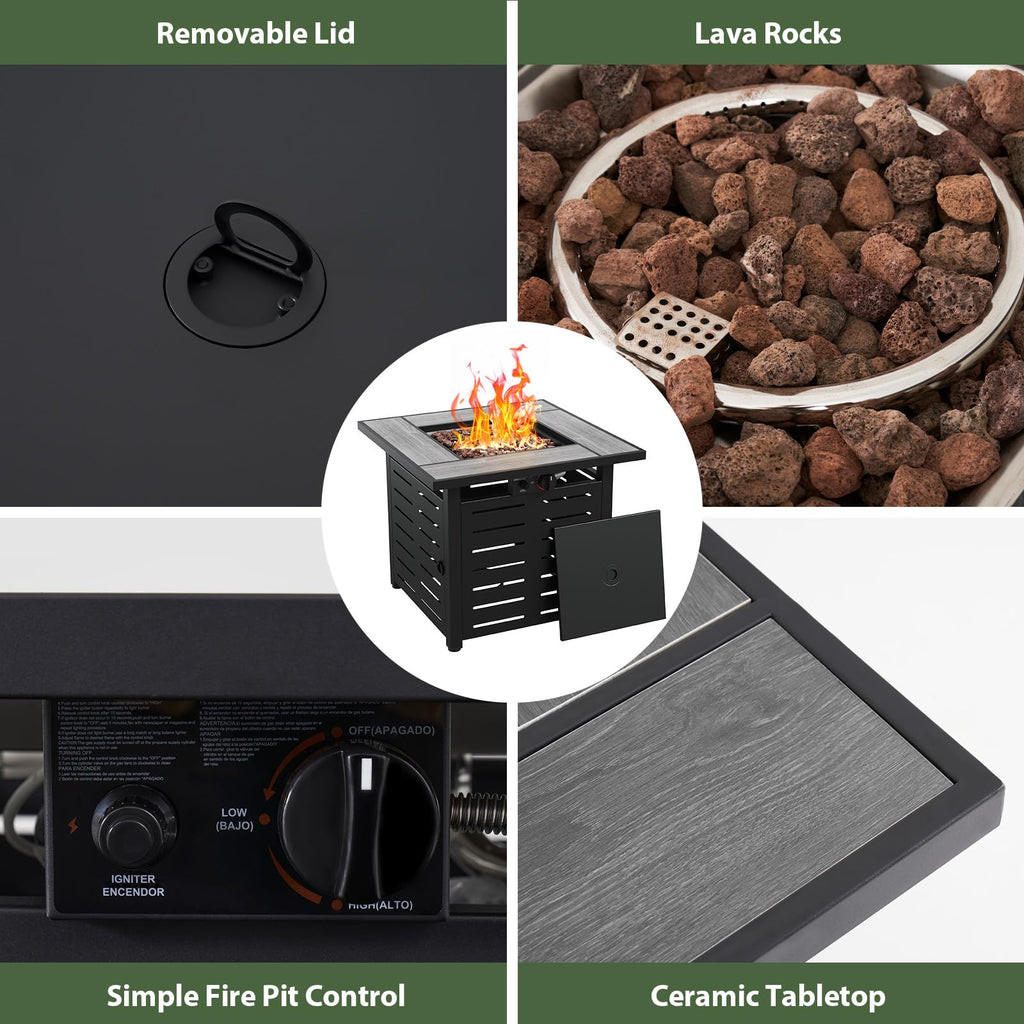 28" Propane Fire Pit Table Ceramic Top