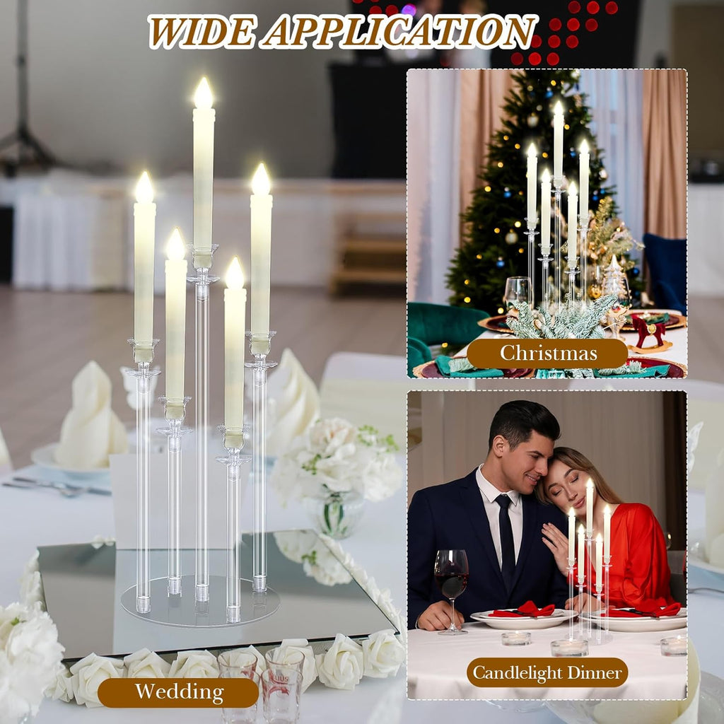 4 Sets Acrylic Candelabra Candle Holder 5 Arm Wedding Table Centerpiece 18.1" Tall Acrylic Clear Candle Holder with