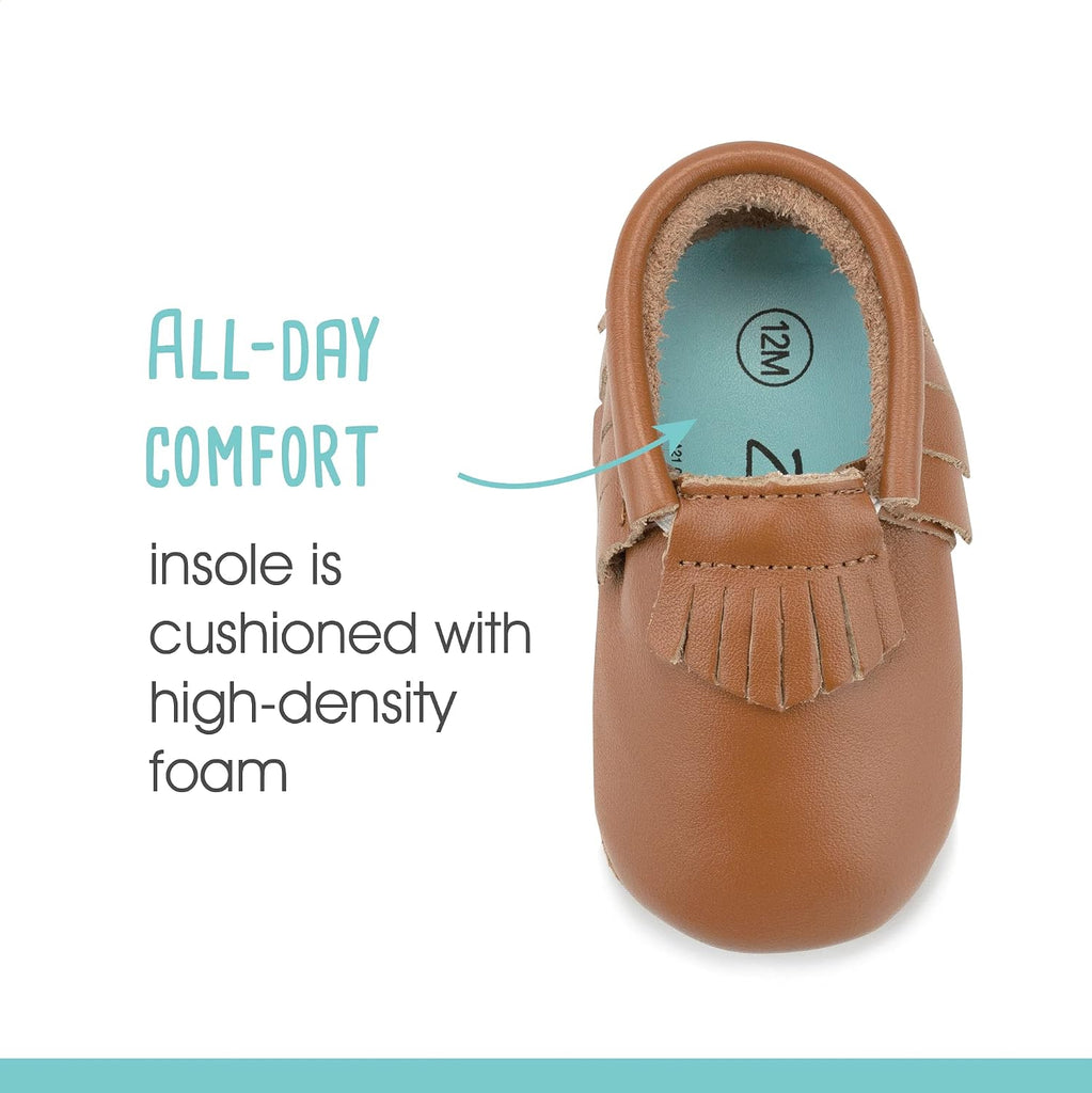 Unisex Baby Leather Moccasins, Slip Resistant, Soft-Sole Stay On Baby Shoes