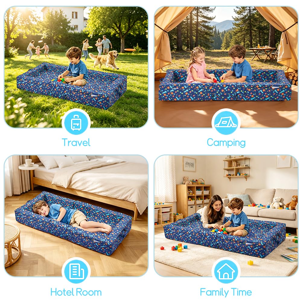 Toddler Travel Bed, Foldable Kid Floor Bed with Washable Cover