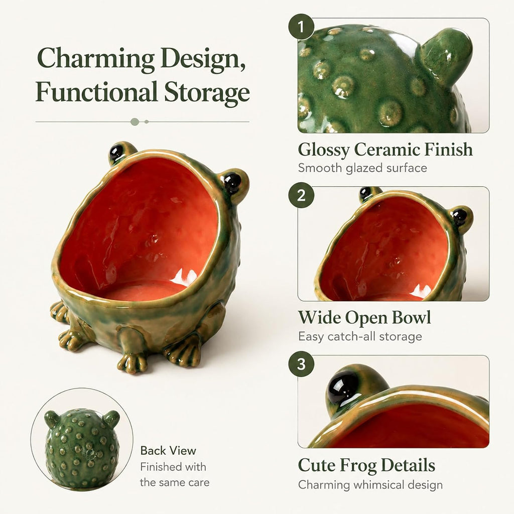 Frog Decorative Bowl, Ceramic Candy Dish Desk, Cute Key Bowl for Entryway Table, Jewelry Dish Ring Holder, Catch All