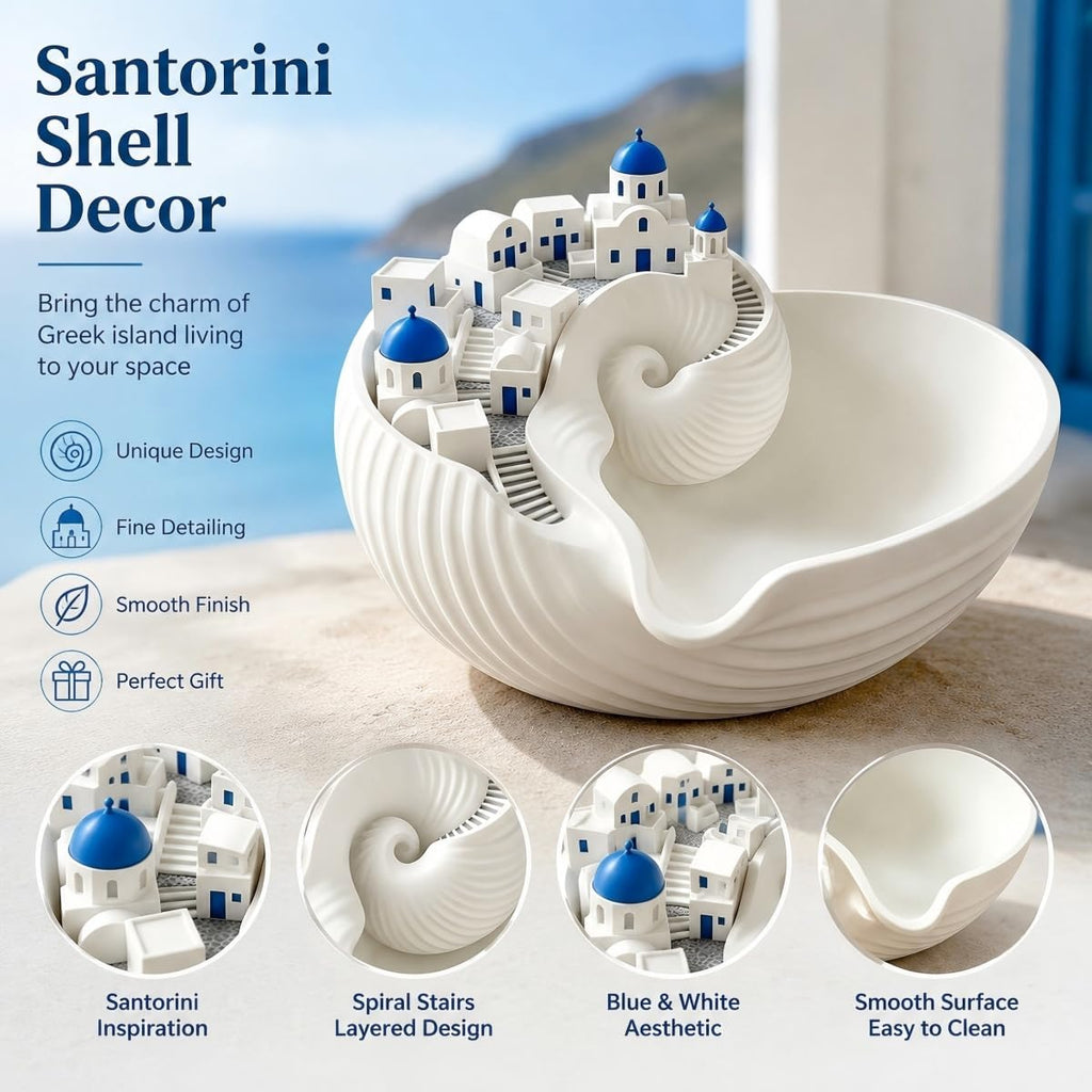 1PCS Catchall Santorini Bowl,Shell Tray for Keys Jewelry Coins,Decorative Trinket Dish Greek Island Holder Organizer
