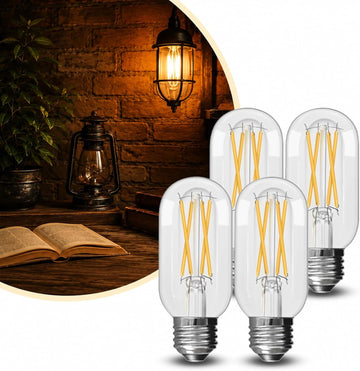 T45 T14 LED Bulb 4 Pack, E26 Edison Filament Light Bulbs 6W 60W Equivalent