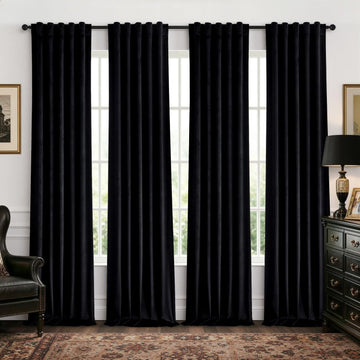 Black Velvet Curtains 4 Panels Set Back Tab 40 x 84 Inch Long