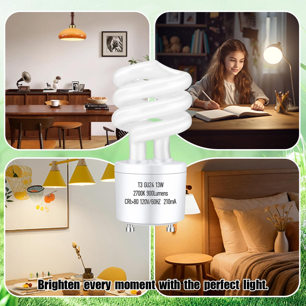GU24 13Watt 2700K 900lm CFL Light Bulbs Warm White