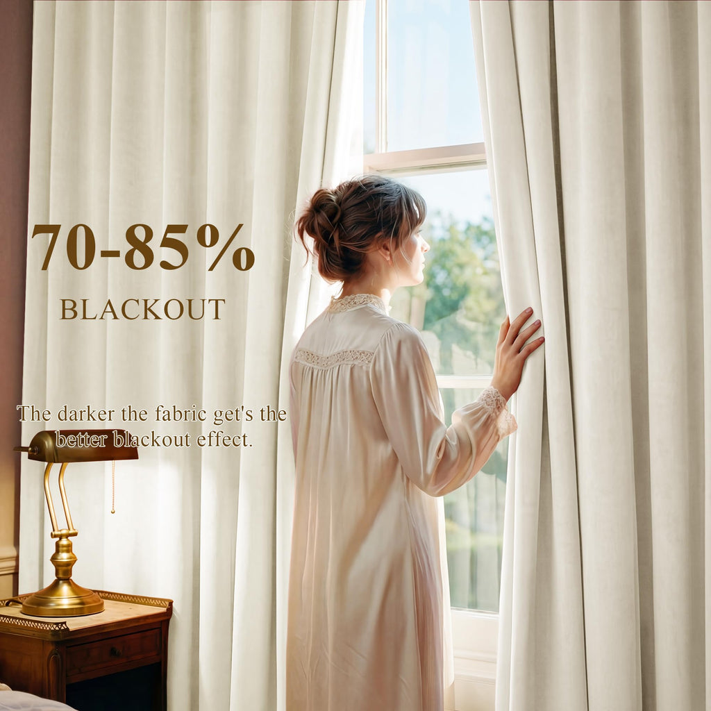 Ivory White Velvet Curtains Privacy, W52 x L96, 2 Panels