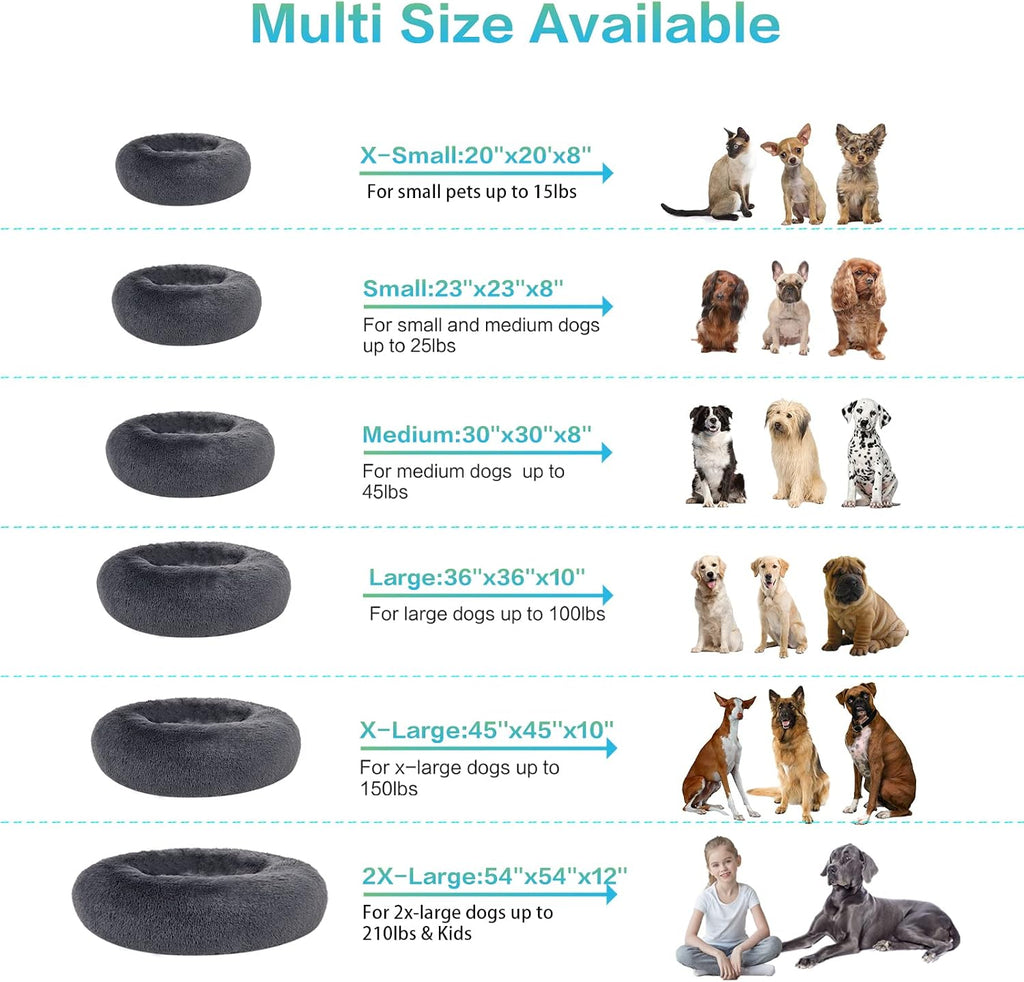 Calming Donut Dog Bed - 3X Durable Plush Faux Fur, Machine Washable & Non-Slip, Fits up to 210 lbs