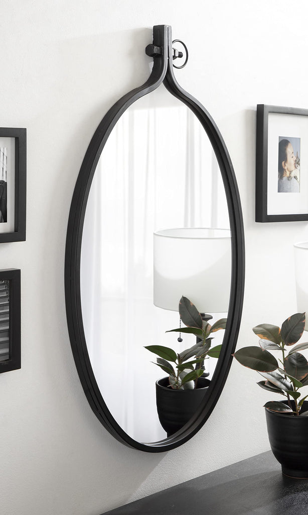 Yitro Traditional Oval Metal Framed Wall Mirror; 20 x 34; Black; Industrial Accent Mirror for Farmhouse Decor